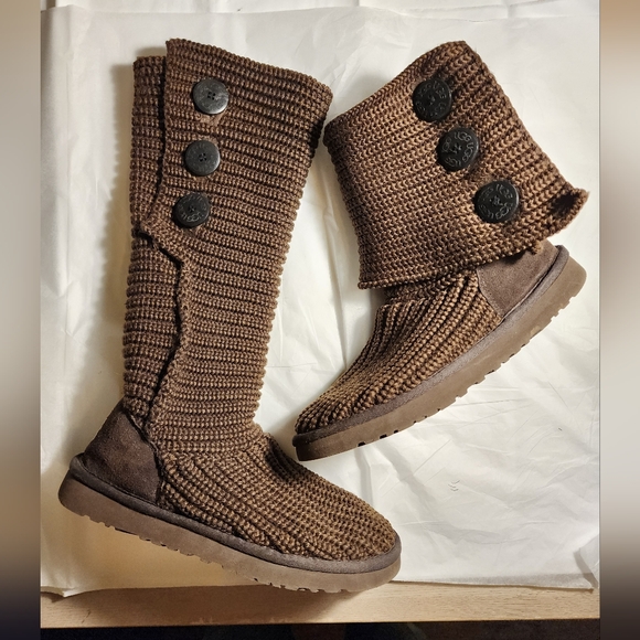 UGG Australia Classic Cardy Knit Boots Brown Size 8 - Picture 6 of 11